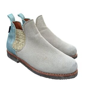 PENELOPE CHILVERS Beige Turquoise Gold Elastic Safari Chelsea Ankle Boots US 7